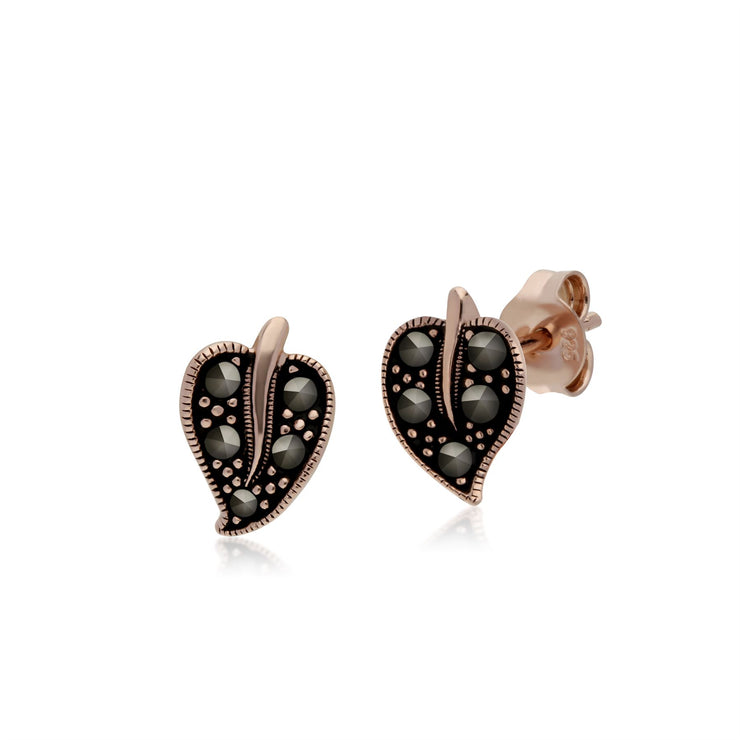 Plaqué or Rose Argent Sterling Feuille Marcassite Boucles D'Oreilles