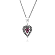 Argent Sterling Rubis & Marcassite Coeur 45cm Collier