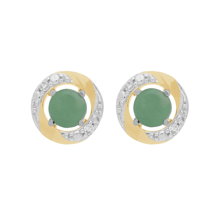 Boucles d'Oreilles Clou Jade Classique Or Blanc 375 et Ear-Jacket Halo Diamant Or Jaune 375