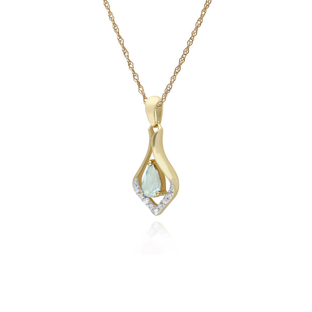 Aigue-Marine Collier, 9 CT or Jaune Aigue-Marine & Diamant Classique Feuille Pendentif sur 45cm Chaîne