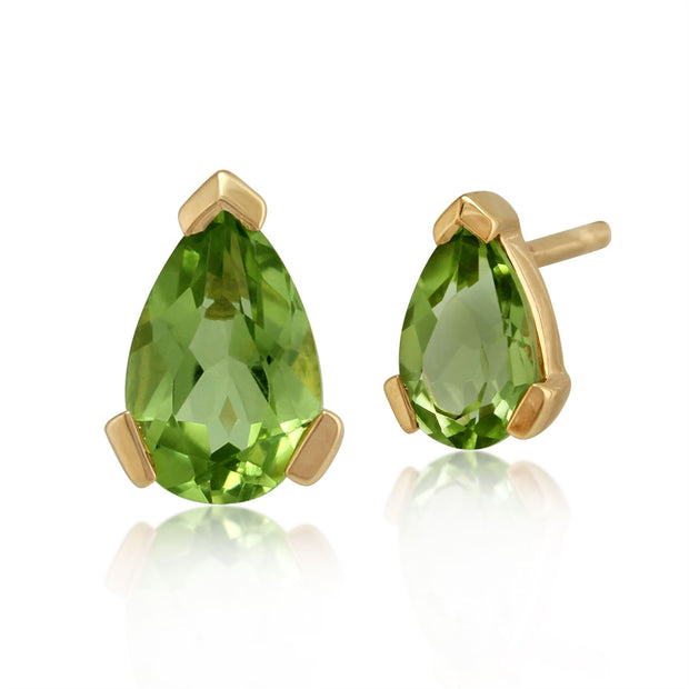 Boucles d'Oreilles Clou Classique Or Jaune 375 Péridot Poire