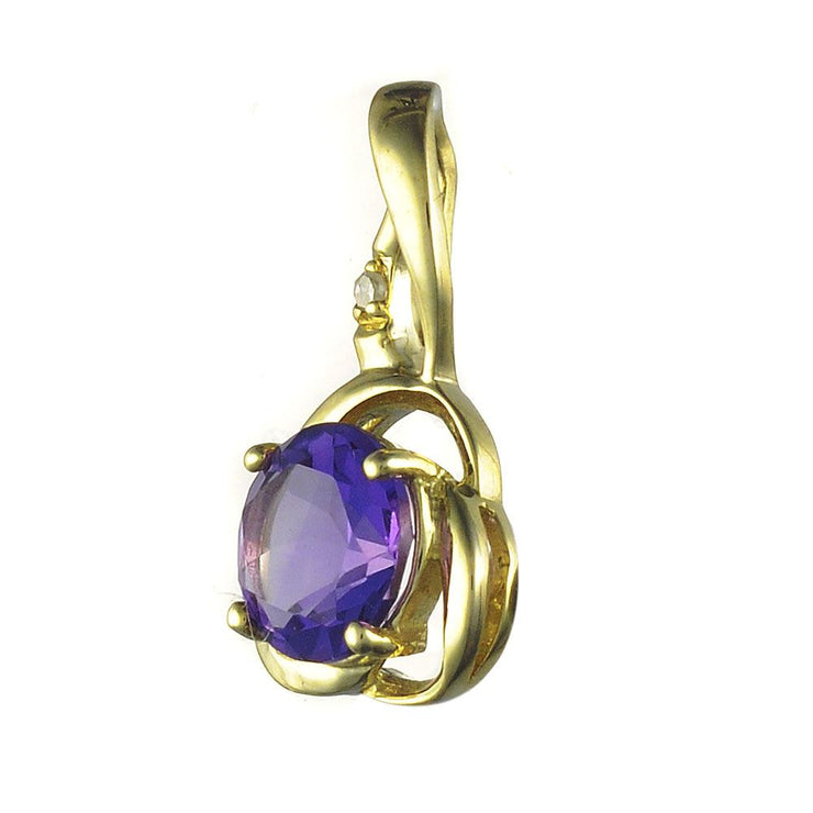 Pendentif et Boucles d'Oreilles Clou Floral Classique Or Jaune 375 Améthyste et Diamant