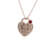 Pendentif Classique Cadenas Cœur Torsadé Argent 925 Plaqué Or Rose et Charms Rubis