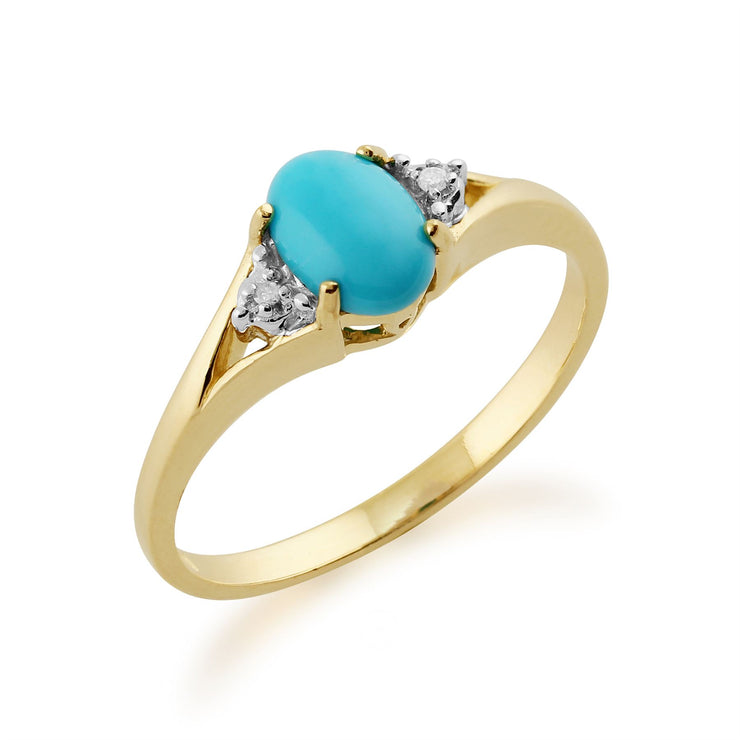 gemondo turquoise Bague, 9 Ct Or Jaune 0.66CT OVALE TURQUOISE & Bague diamant