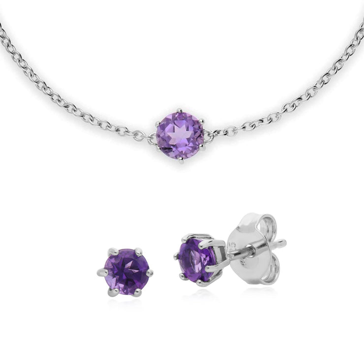 Bracelet et Boucles d'Oreilles Clou Classique Argent 925 Améthyste
