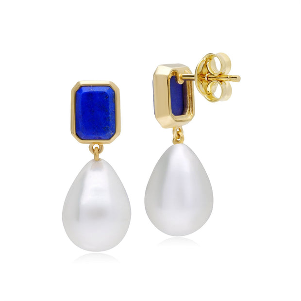 Boucles d'Oreilles Pendantes ECFEW™ 'The Unifier' Perle Baroque et Lapis Lazuli