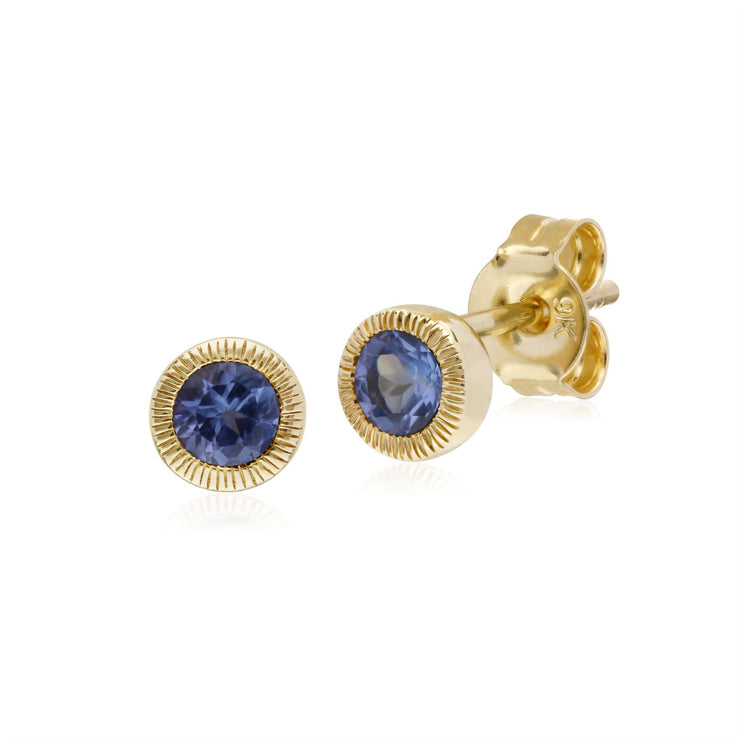 Tanzanite Boucles D'Oreilles, 9 CT or Jaune Tanzanite Pierre Unique Rond Milgrain Boucles D'Oreilles