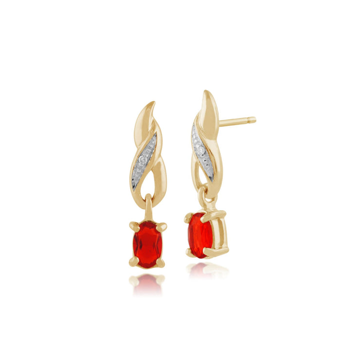 Boucles d'Oreilles Pendantes Classique Or Jaune 375 Opale de Feu et Diamant