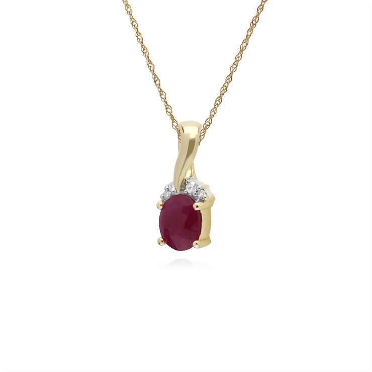 Rubis Collier, 9 CT or Jaune Ovale Rubis & Diamant Baiser Pendentif sur 45cm Chaîne