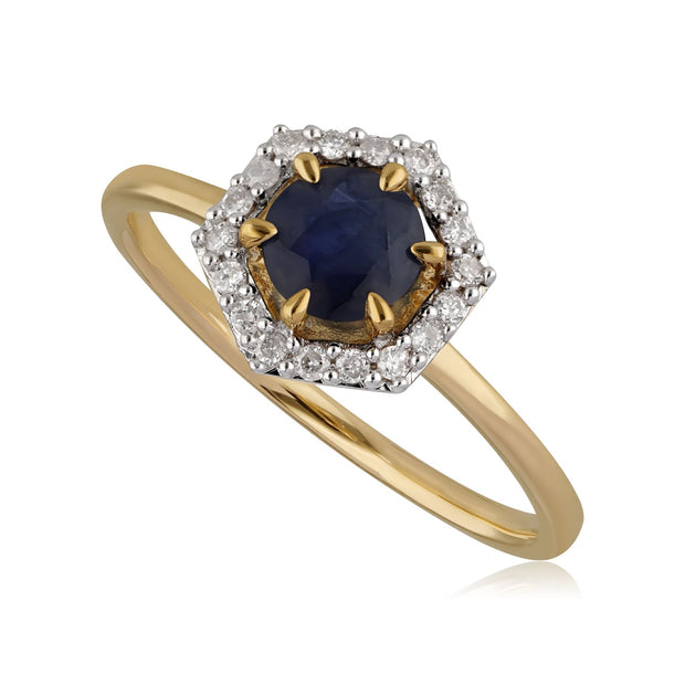 Bague Fiançailles Halo Or Jaune 750 Saphir 0,92ct et Diamant