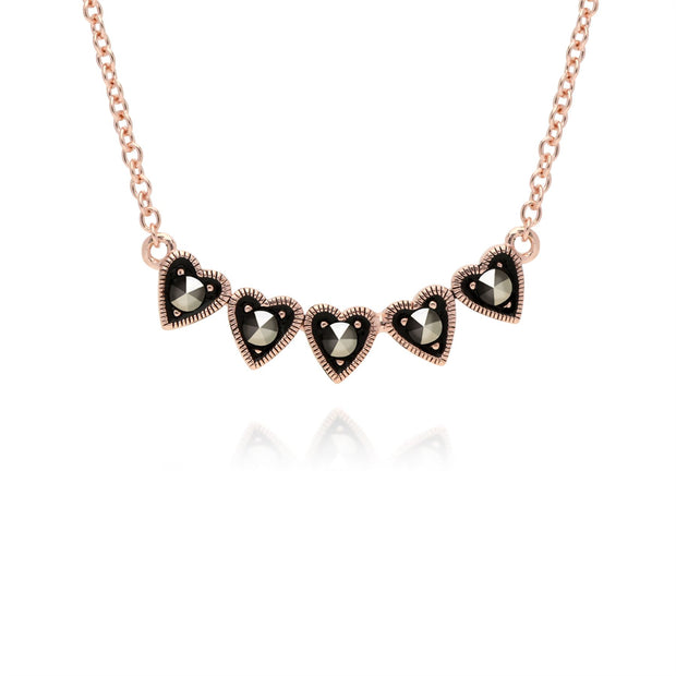 Bracelet et Collier Cœur Argent 925 Plaqué Or Rose Marcassite
