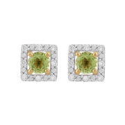 Boucles d'Oreilles Clou Péridot Classique Or Jaune 375 et Ear-Jacket Carré Diamant