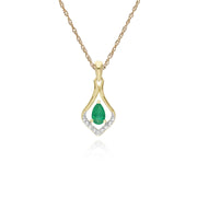 Boucles d'Oreilles Dormeuses et Pendentif Feuille Classique Or Jaune 375 Emeraude et Diamant