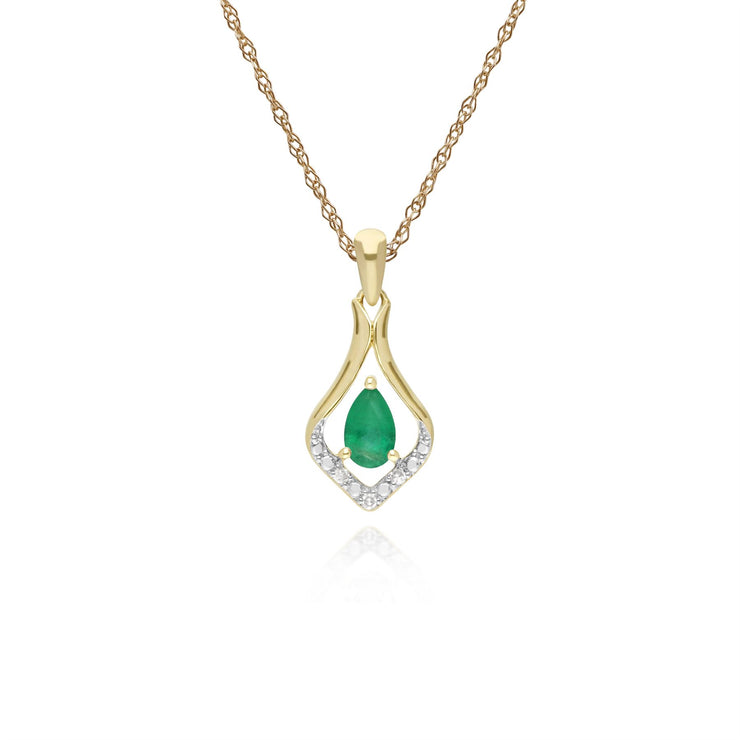 Boucles d'Oreilles Dormeuses et Pendentif Feuille Classique Or Jaune 375 Emeraude et Diamant