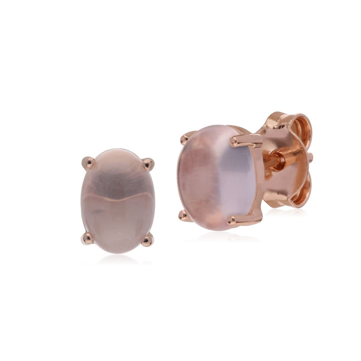 s Plaqué or Rose Argent Sterling Quartz Rose Boucles D'Oreilles Ovales Clous