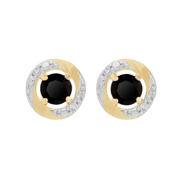 Boucles d'Oreilles Clou Onyx Noir Classique Or Jaune 375 et Ear-Jacket Halo Diamant