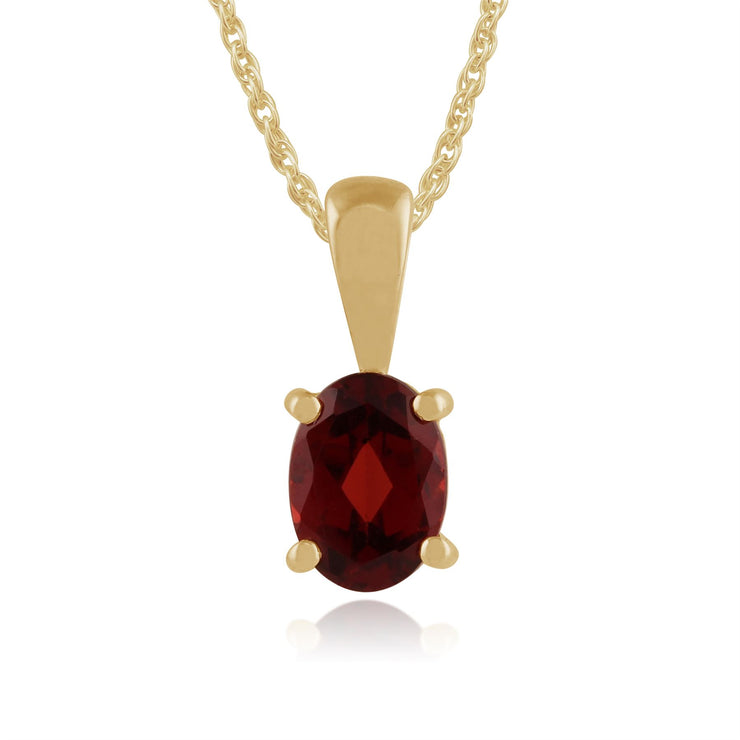 Pendentif et Boucles d'Oreilles Clou Classique Or Jaune 375 Grenat Oval
