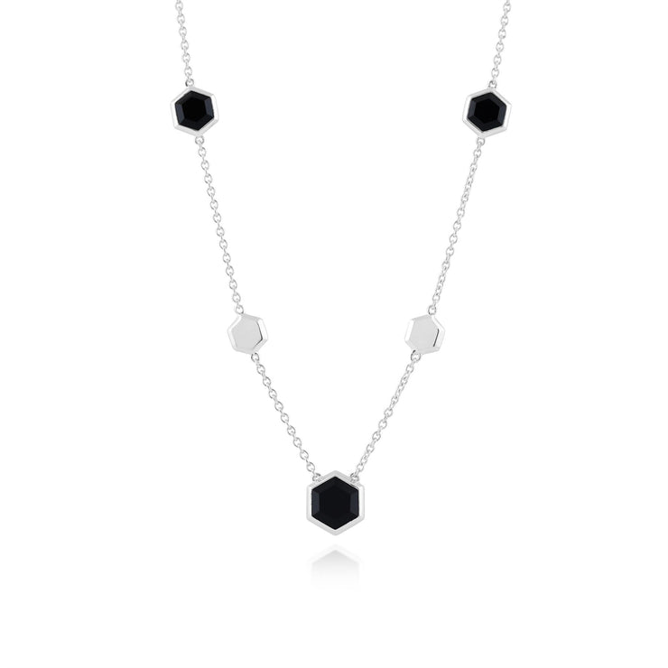 Collier Géométrique Argent 925 avec Onyx Noire Hexagonale