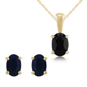 Pendentif et Boucles d'Oreilles Clou Classique Or Jaune 375 Saphir Oval