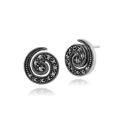 Boucles d'Oreilles Spirales Clou Style Art Nouveau Argent 925 Marcassite