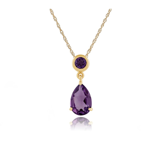 Pendentif et Boucles d'Oreilles Pendantes Classique Or Jaune 375 Améthyste Ronde et Poire
