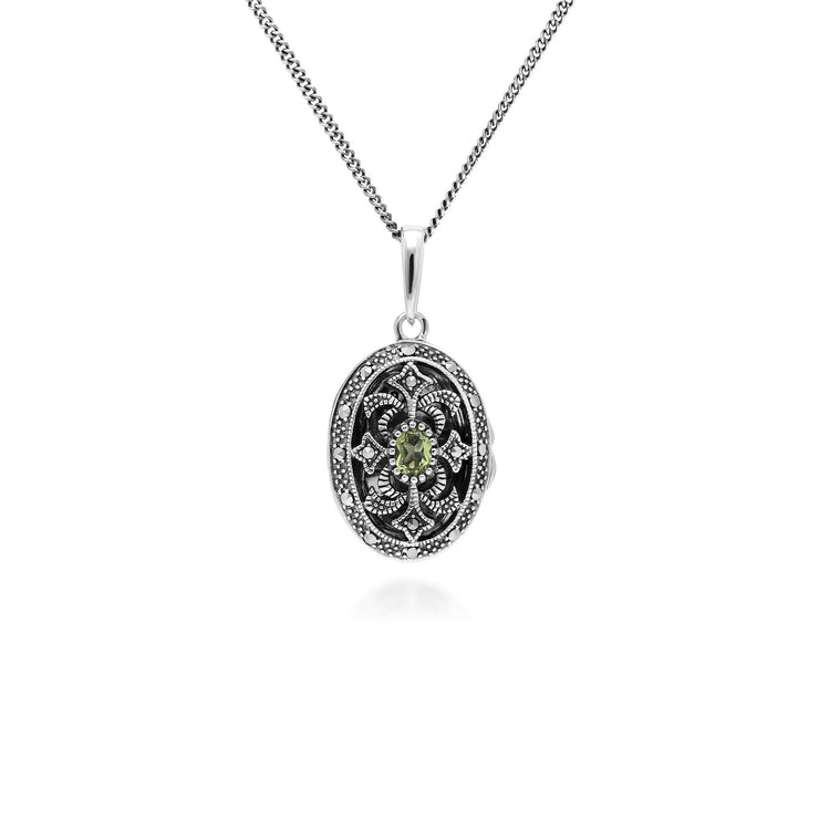 Collier Porte-Photo Style Art Nouveau Argent 925 Péridot Oval
