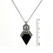 Collier et Boucles d'Oreilles Clou Feuille Style Art Déco Argent 925 Onyx Noire et Marcassite