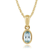 Pendentif et Boucles d'Oreilles Clou Classique Or Jaune 375 Aigue-Marine Ovale serti Clos