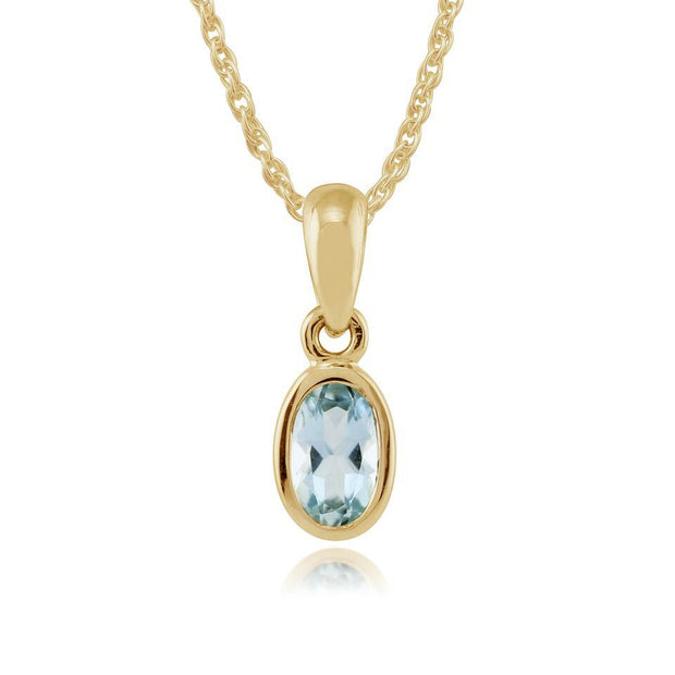 Pendentif et Boucles d'Oreilles Clou Classique Or Jaune 375 Aigue-Marine Ovale serti Clos