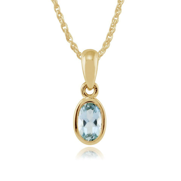 Pendentif et Boucles d'Oreilles Clou Classique Or Jaune 375 Aigue-Marine Ovale serti Clos