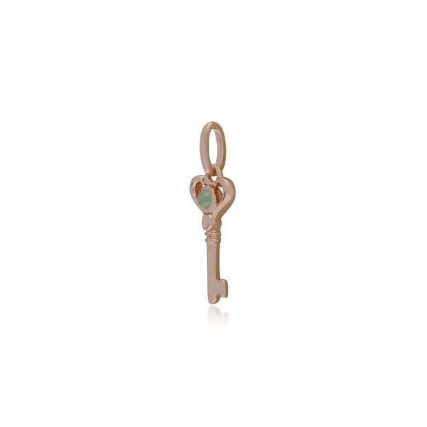 Pendentif Classique Argent 925 Plaqué Or Rose Petite Clé avec Jade Rond