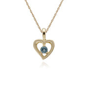 Topaze Bleu Collier, 9 CT or Jaune Unique Pierre Topaze Bleue Coeur Pendentif sur 45cm Chaîne