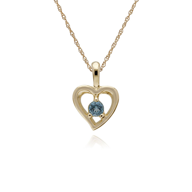 Topaze Bleu Collier, 9 CT or Jaune Unique Pierre Topaze Bleue Coeur Pendentif sur 45cm Chaîne