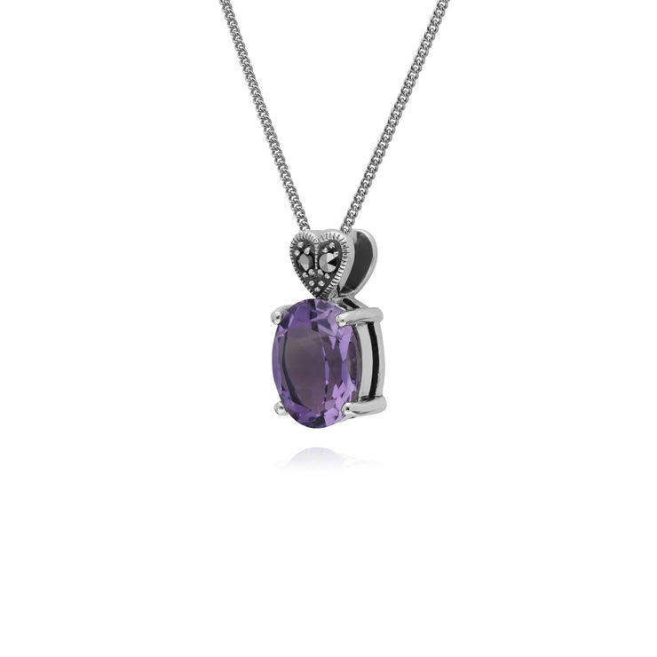 Collier Améthyste, Argent Sterling Améthyste & Marcassite Ovale 45cm Collier