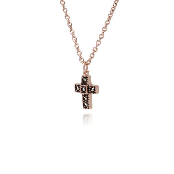 Plaqué or Rose Argent Sterling Marcassite Croix 42cm Collier