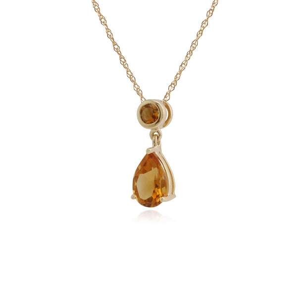 Pendentif Classique Or Jaune 375 Citrine Poire & Ronde