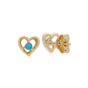 Turquoise Boucles D'Oreilles, 9 CT or Jaune Turquoise Pierre Unique Boucles D'Oreilles Puces Coeur