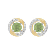 Boucles d'Oreilles Clou Péridot Classique Or Blanc 375 et Ear-Jacket Halo Diamant Or Jaune 375