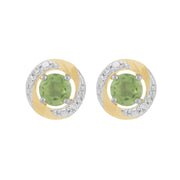 Boucles d'Oreilles Clou Péridot Classique Or Blanc 375 et Ear-Jacket Halo Diamant Or Jaune 375