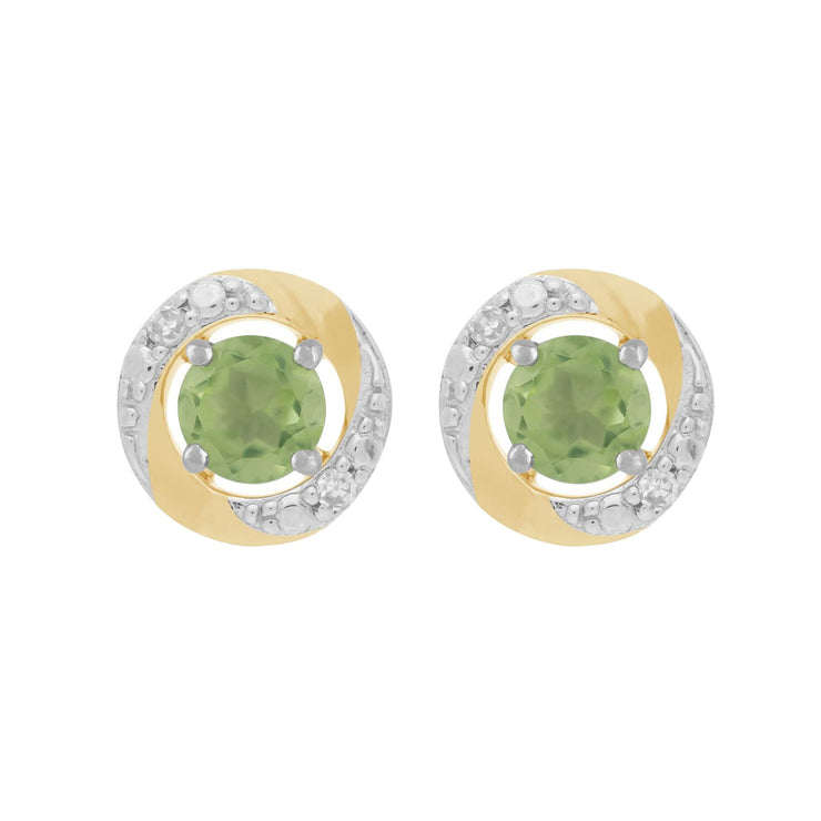 Boucles d'Oreilles Clou Péridot Classique Or Blanc 375 et Ear-Jacket Halo Diamant Or Jaune 375