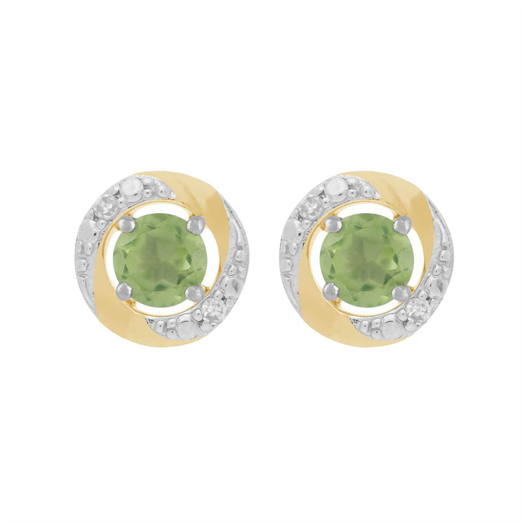 Boucles d'Oreilles Clou Péridot Classique Or Blanc 375 et Ear-Jacket Halo Diamant Or Jaune 375