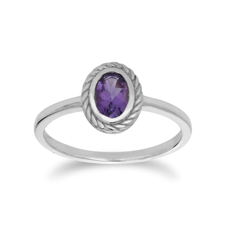 Gemondo Bague Amethyste, Argent Sterling Améthyste Février Corde Modèle Bague - Améthyste