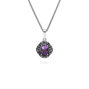 Pendentif et Bague Style Art Déco Argent 925 Améthyste et Marcassite Cluster Oval