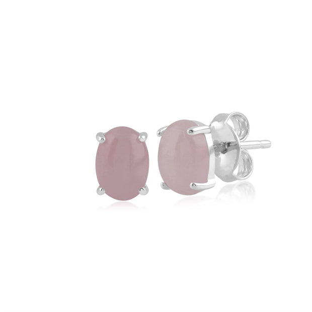 Boucles d'Oreilles Clou et Pendentif Classique Argent 925 Kunzite Opaque Oval