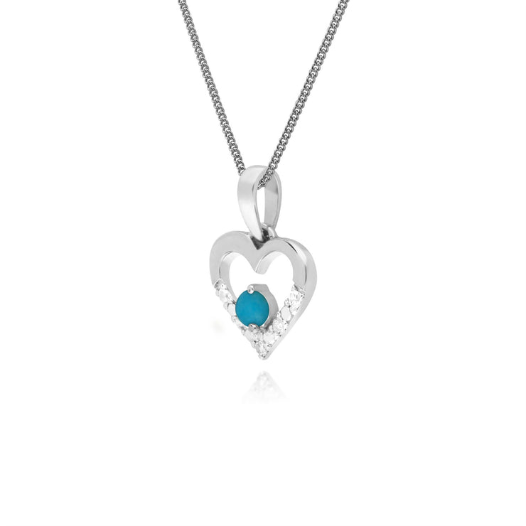 s 9 CT or Blanc Unique Turquoise & Cœurs en Diamant Pendentif sur 45cm Chaîne