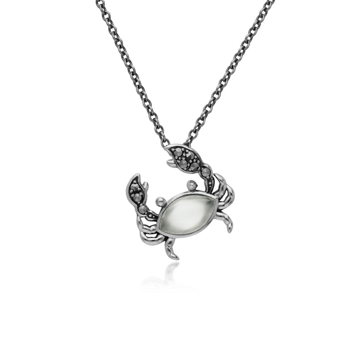 Pierre de Lune Collier, Argent Sterling 1,5 Carats Pierre de Lune & 0,15 CT Marcassite Crabe 45cm Collier