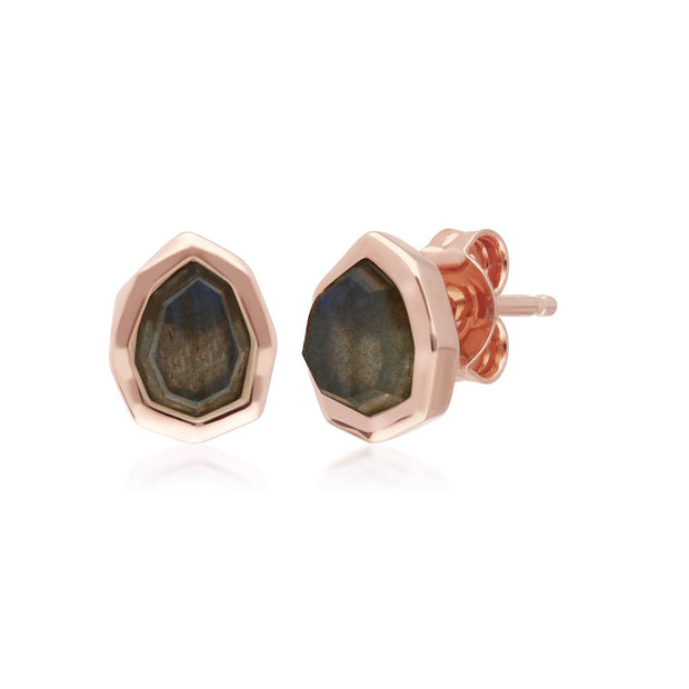 Boucles d'Oreilles Clou Irregulier B Gem Argent 925 Plaqué Or Rose Labradorite