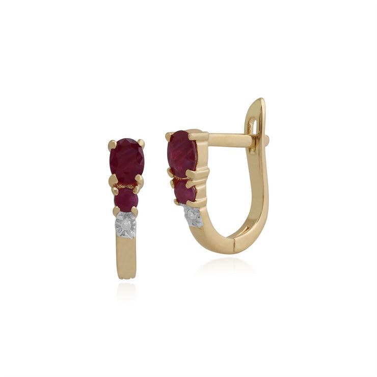 Boucles d'Oreilles Dormeuses Classique Or Jaune 375 Rubis et Diamant