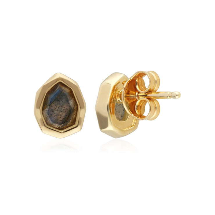 Boucles d'Oreilles Clou Irrégulier B Gem Argent 925 Plaqué Or avec Labaradorite