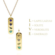 Pendentif Coded Whispers 'Live' Or Brossé et Pierres Précieuses